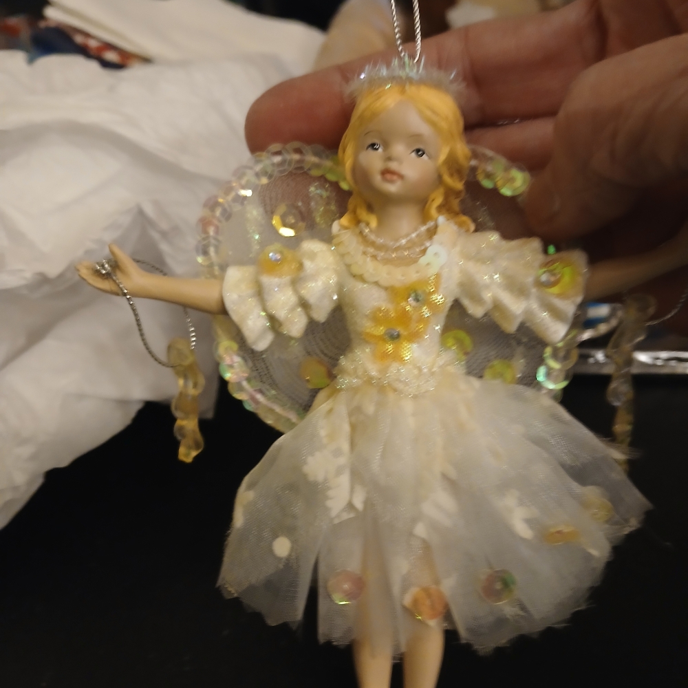 Charming Fairy Figurine with White Dress and Yellow Accents